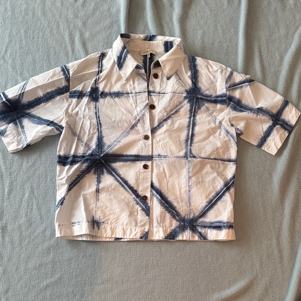 Lafayette 148 New York Blue and White Button Down Shirt